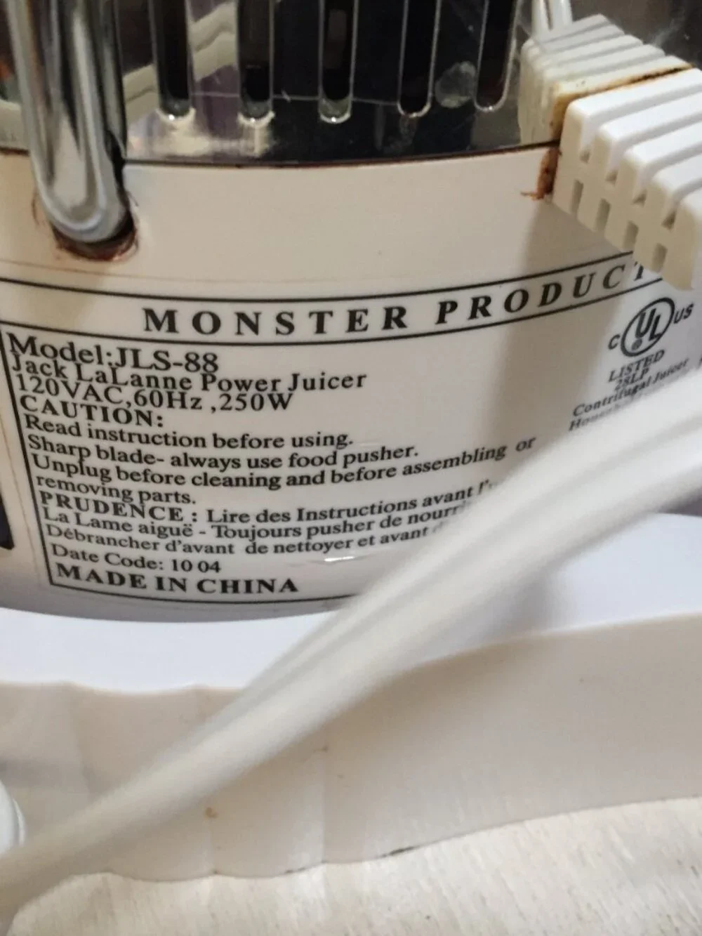 Jack LaLanne Power Juicer White Juice Extractor Model JLS-88  TESTED/WORKING